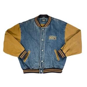 Vintage Texas Longhorns Varsity Jacket Mens XL Brown Blue Denim Bomber 90s Y2K